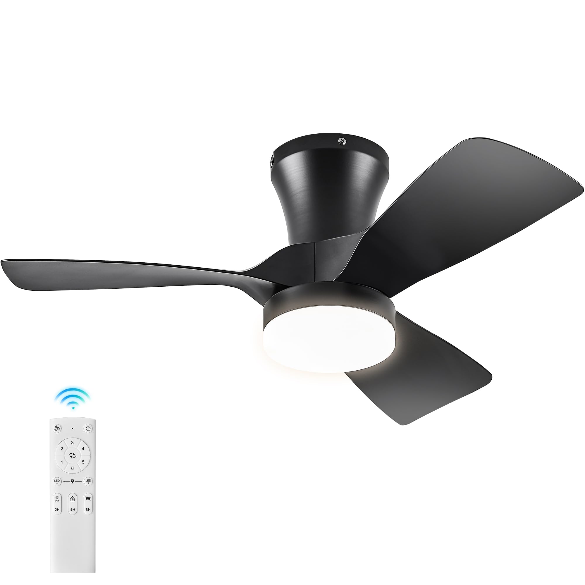 LEDIARY Flush Mount Ceiling Fan with Lights Remote Control, 30" Black Low Profile Ceiling Fan with 10%-100% Dimmable 3CCT,Reversible DC Motor, LED Modern Ceiling Fan for Bedroom, Kitchen, Living Room.