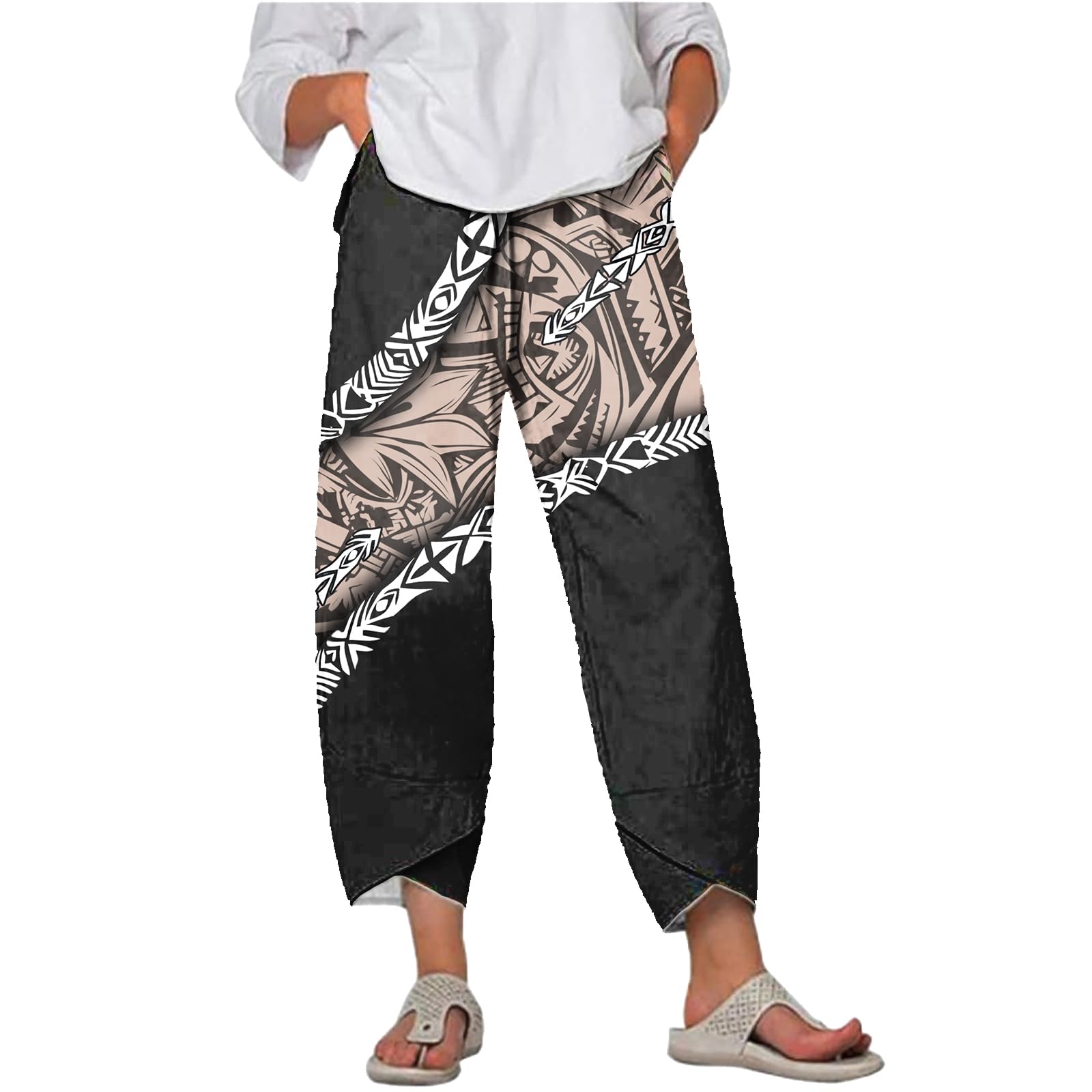 Women s Loose Palazzo Trousers Elastic Waist Wide Leg Baggy Pants Casual Travel Pants Black