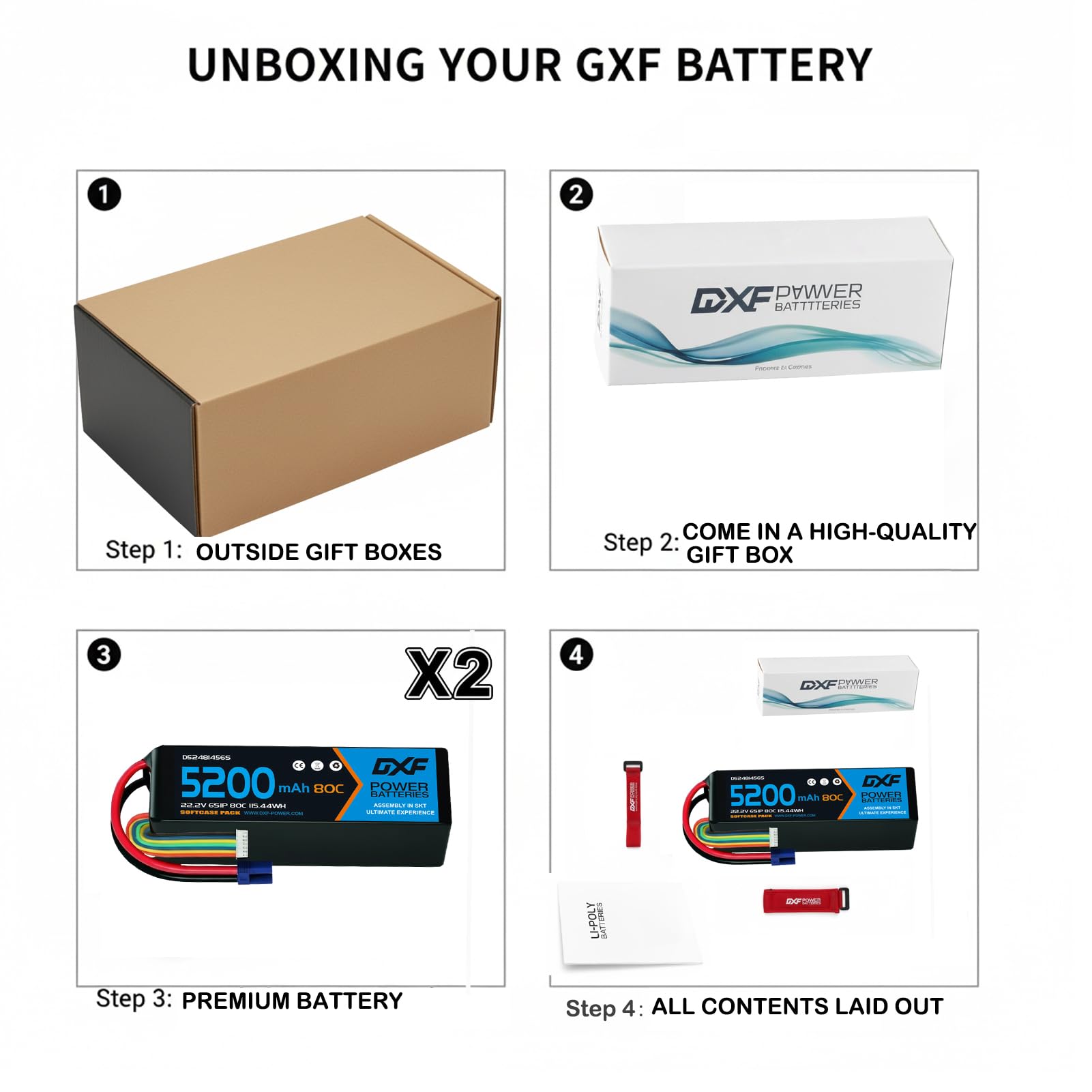 DXF 5200mAh 22.2V 6S 80C EC5 batería Recargable Pila Polímero de Litio Juguete Multicolor para Helicópteros y Aviones más Pequeños como Align GAUI KDS ElyQ Trex-550/600（2PCS）