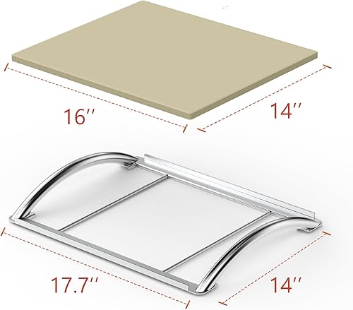 Miniatura 2 de Skyflame Piedra rectangular para pizza de 16 pulgadas y estante de acero inoxidable con asa, piedra para hornear resistente, ideal para la mayoría