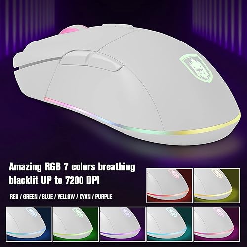 Miniatura 2 de Combo de teclado y mouse RGB para juegos, 87 teclas USB con cable RGB para juegos, sensación mecánica con mouse RGB de 7200 DPI, teclado blanco con