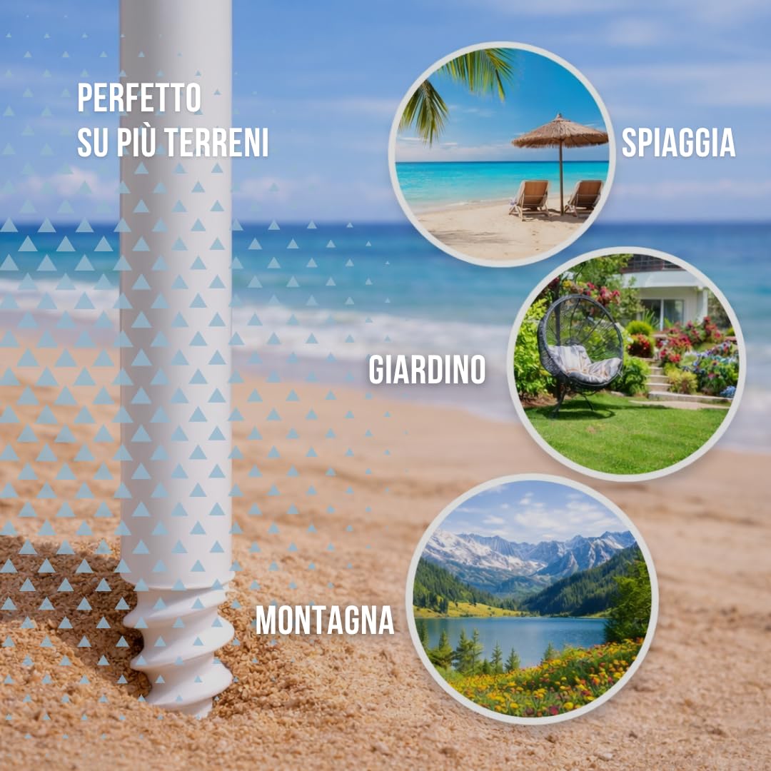 Batik Ombrellone mare Maestrale 220 cm - ombrellone da spiaggia antivento con trivella - Palo in ferro - Anti UV - 6 stecche