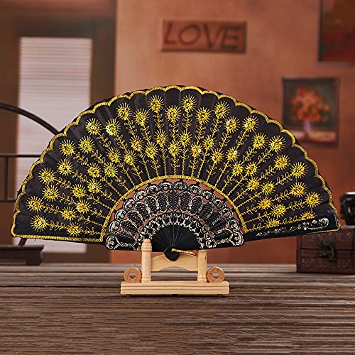 HUNANBANG 1 Dozen 12 Pieces Chinese Traditional Easten Winds Spanish Floral Folding Hand Fans Gift Size 9" with Sequins