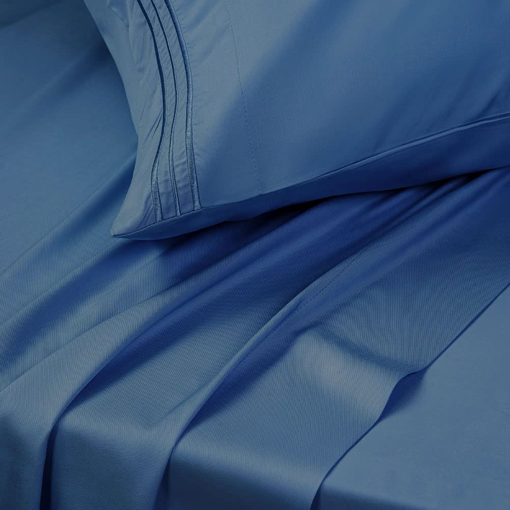 SONORO KATE Set di lenzuola in microfibra super morbida, 1800 fili, lussuose lenzuola egiziane con tasca profonda 40 cm, 4 pezzi (queen size, blu navy)