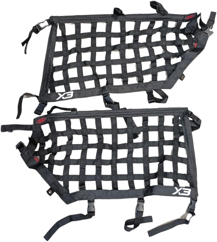 Side Windows Net for Can am Maverick X3 2017-2023 Square Racing Baja Design with White X3 Logo 2 Nets Black