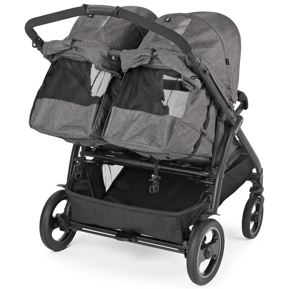 Peg Perego Book For Two Zwillingskinderwagen ab Geburt, Travel System, kompakter Verschluss, weiche Räder, Quarz