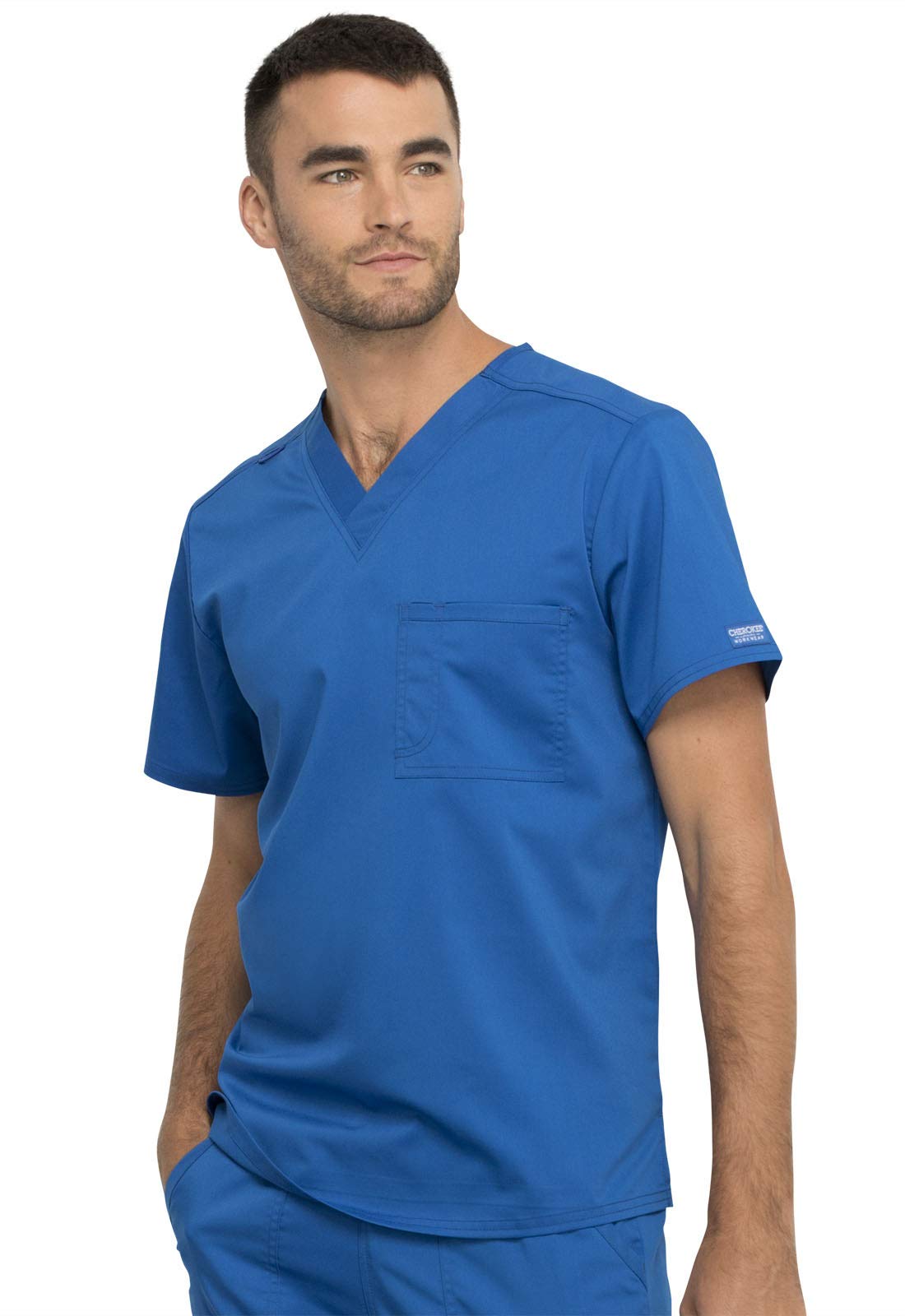 Cherokee Conjunto de ropa quirúrgica para hombre y mujer, cuello en V, WW625 con pantalón de pierna cónica con cordón, WW020, azul rey-S Top/S