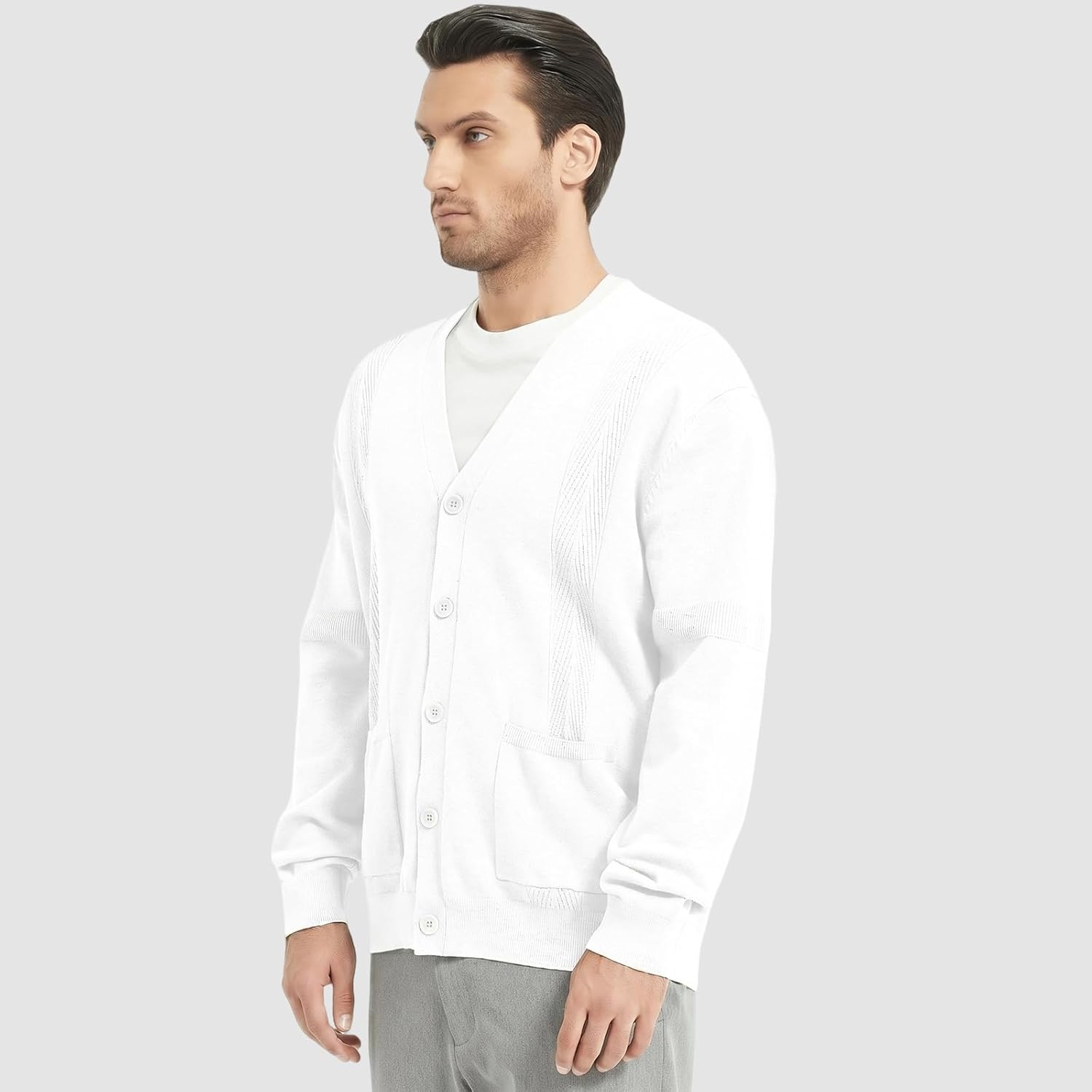 Men's Casual Cardigan Sweater Long Sleeve V Neck Button Down Mens Knit Cardigan Sweaters with Pockets