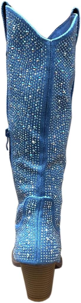 ABSOLEX Women Western Cowgirl Cowboy Pointed Toe Rhinestone Knee High Boots - 第 50/64 張圖片