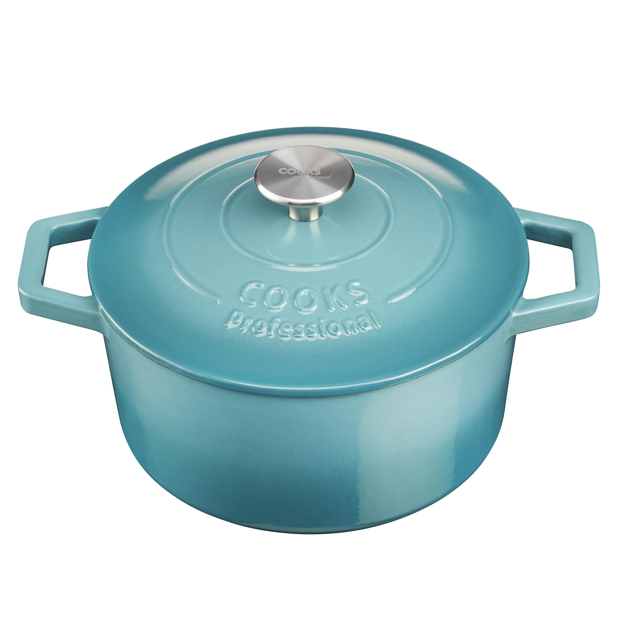 Cooks Professional 20cm Cast Iron Casserole Dish 2.8L with Lid & Handles | Colourful Modern Design Enamelled Cooking Pan Pot | Suitable For All Hobs Inc Induction | Oven & Grill Safe | Teal — image 1
