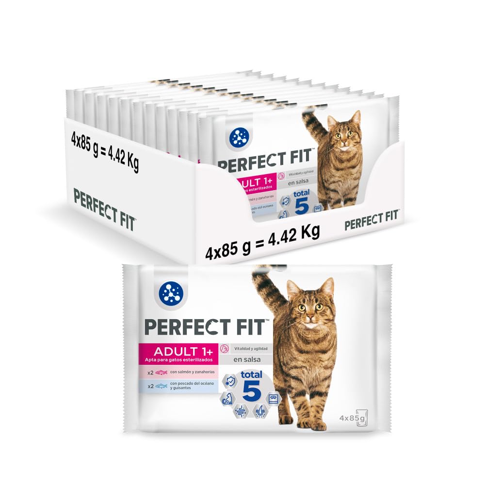 PERFECT FIT Comida Húmeda para Gatos Adultos Sabor Pescado y Verduras (13 paquetes x 4 sobres x 85 g)
