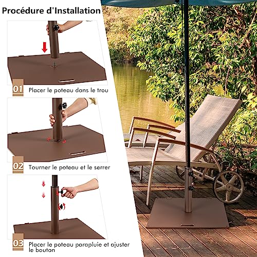 Pied de parasol lourd COSTWAY 22,5 kg marron pour mât de 4 à 5 cm - 8