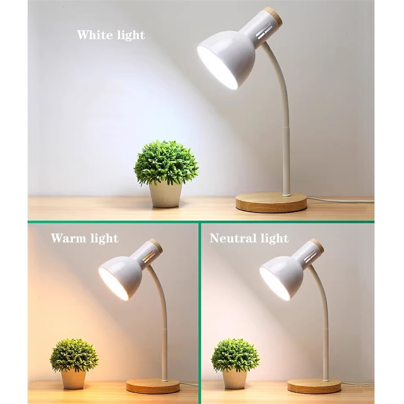 Lampe de bureau Lampe de bureau LED avec base en bois, lampe de bureau avec protection des yeux avec interrupteur à bouton, lampe de lecture à intensité variable avec 3 modes d'éclairage Lampe de bure