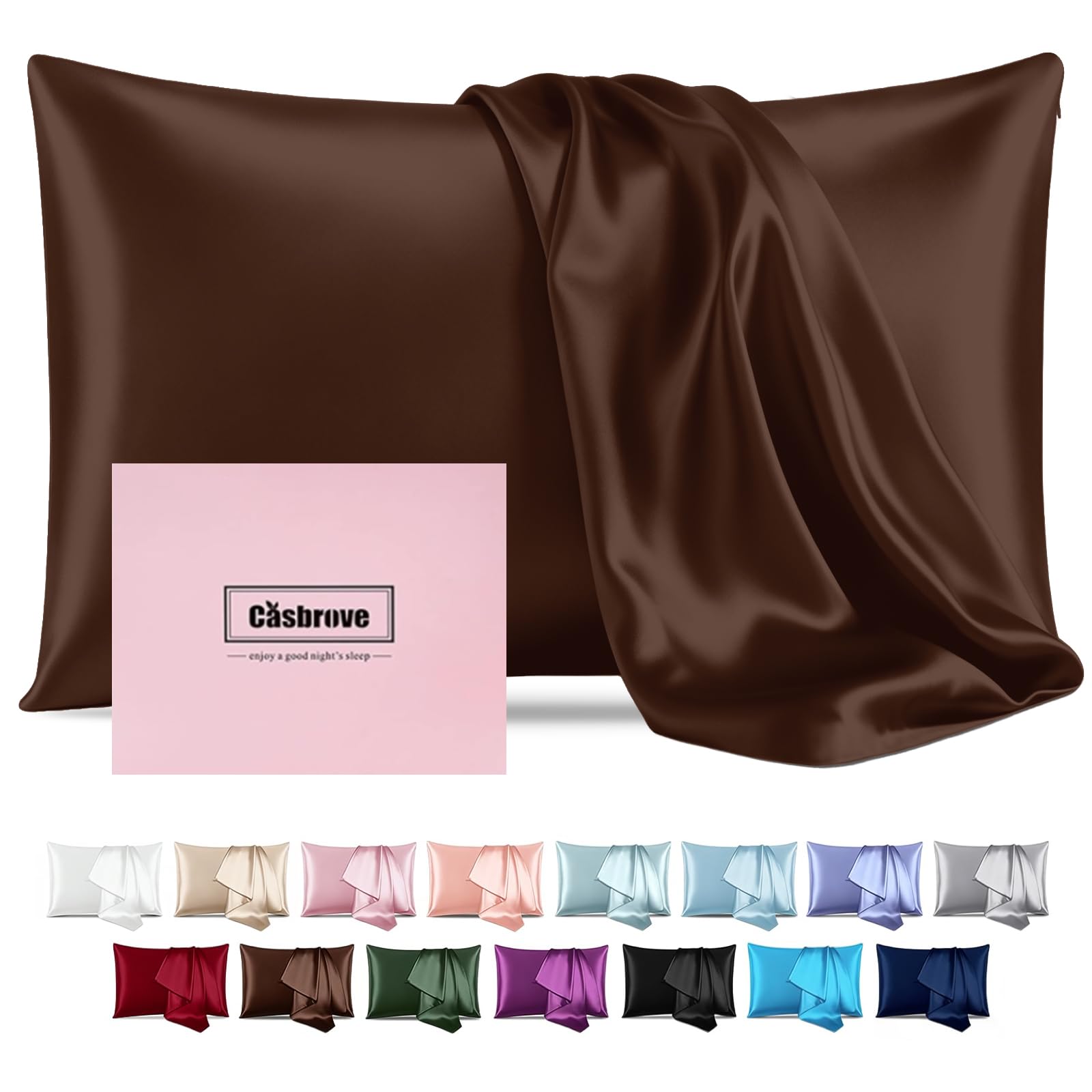 Silk Pillow Case for Hair and Skin Mulberry Silk Soft Breathable Smooth Double Sided Natural Pillowcase with Zipper Beauty Sleep 1 Pack as Gift (King, Brown)