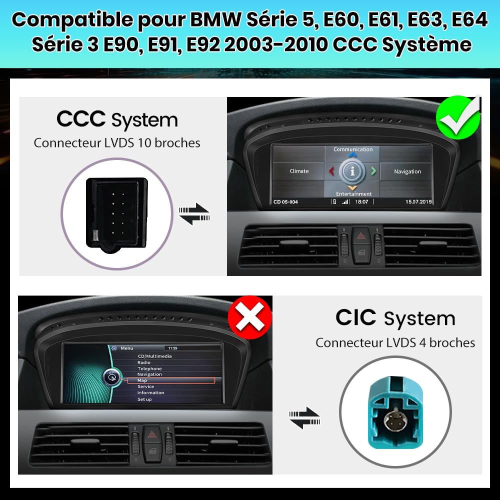 AWESAFE Linux Autoradio écran Tactile de 8,8 Pouces compatibles pour BMW Série 5, E60, E61, E63, E64, Série 3 E90, E91, E92, avec Carplay/Android Auto Bluetooth/USB/CCC système