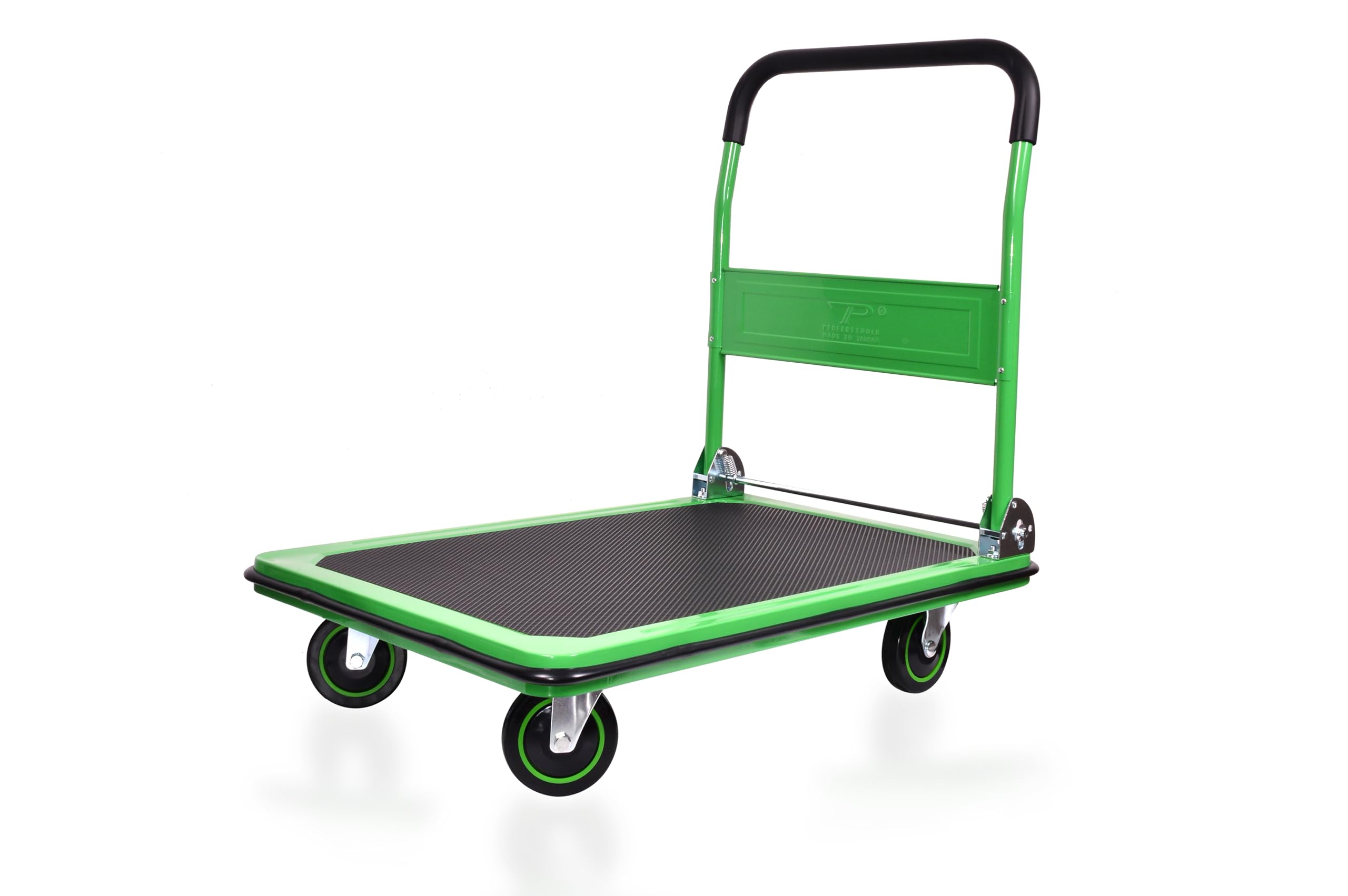 150kgs Foldable Heavy Duty Steel Hand Trolly, Flat Hand platform Green And Black For Moving Heavy And Large Items of Home & Warehouse(Made in Taiwan) (150kgs)