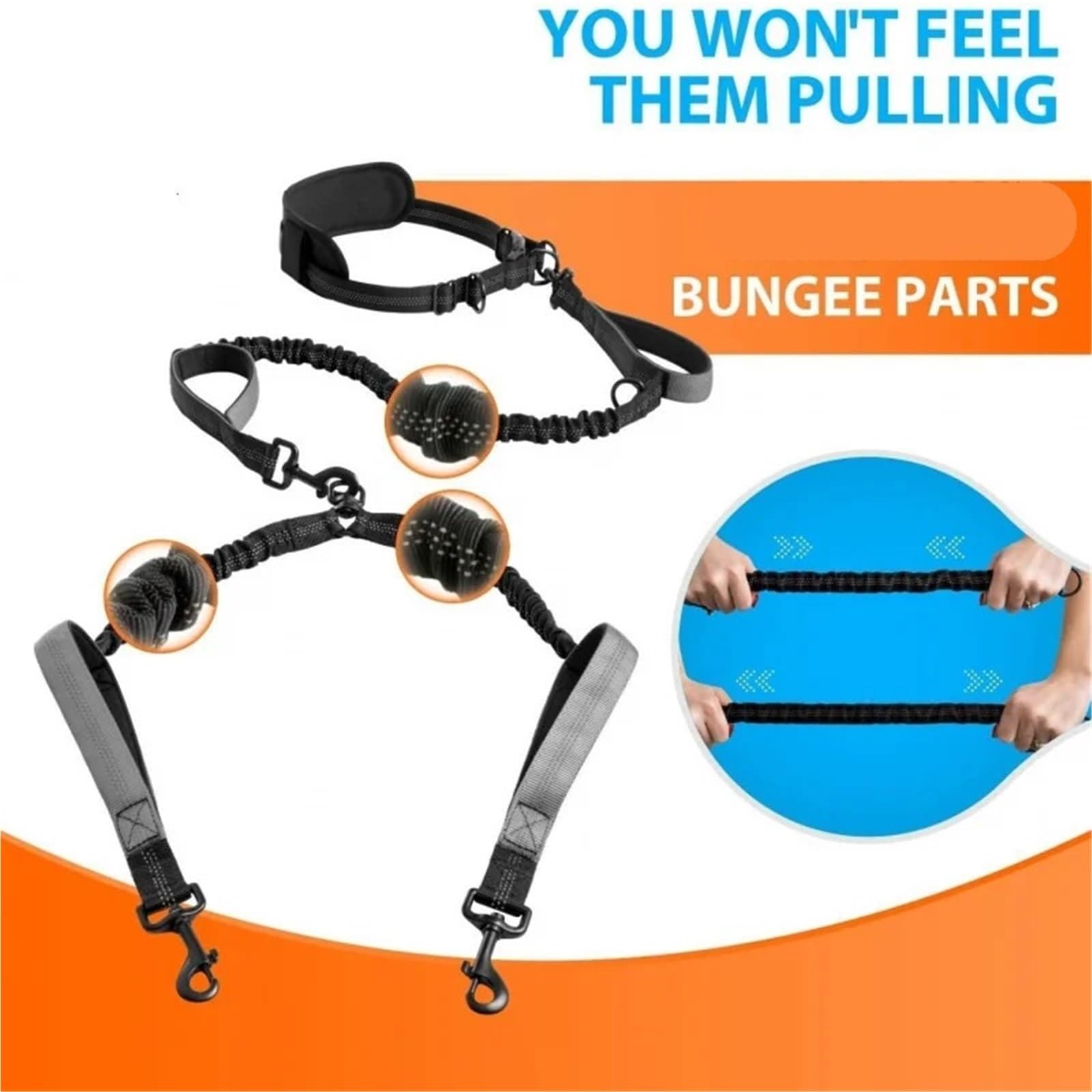 Corde de Traction à Double extrémité for Chien, idéale la Course Pied, Le Fitness, multifonctionnelle Laisse Mains Libres Chien(Black Blue)