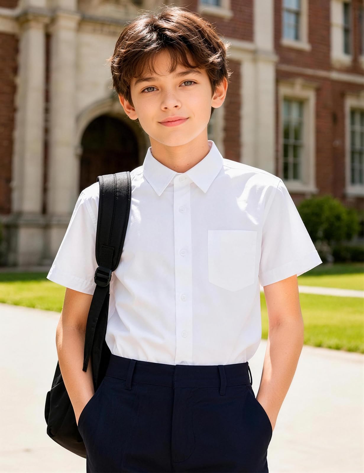 mintgreen Ragazzo Camicia a Maniche Corta con Bottoni in Cotone, 7-14 Anni