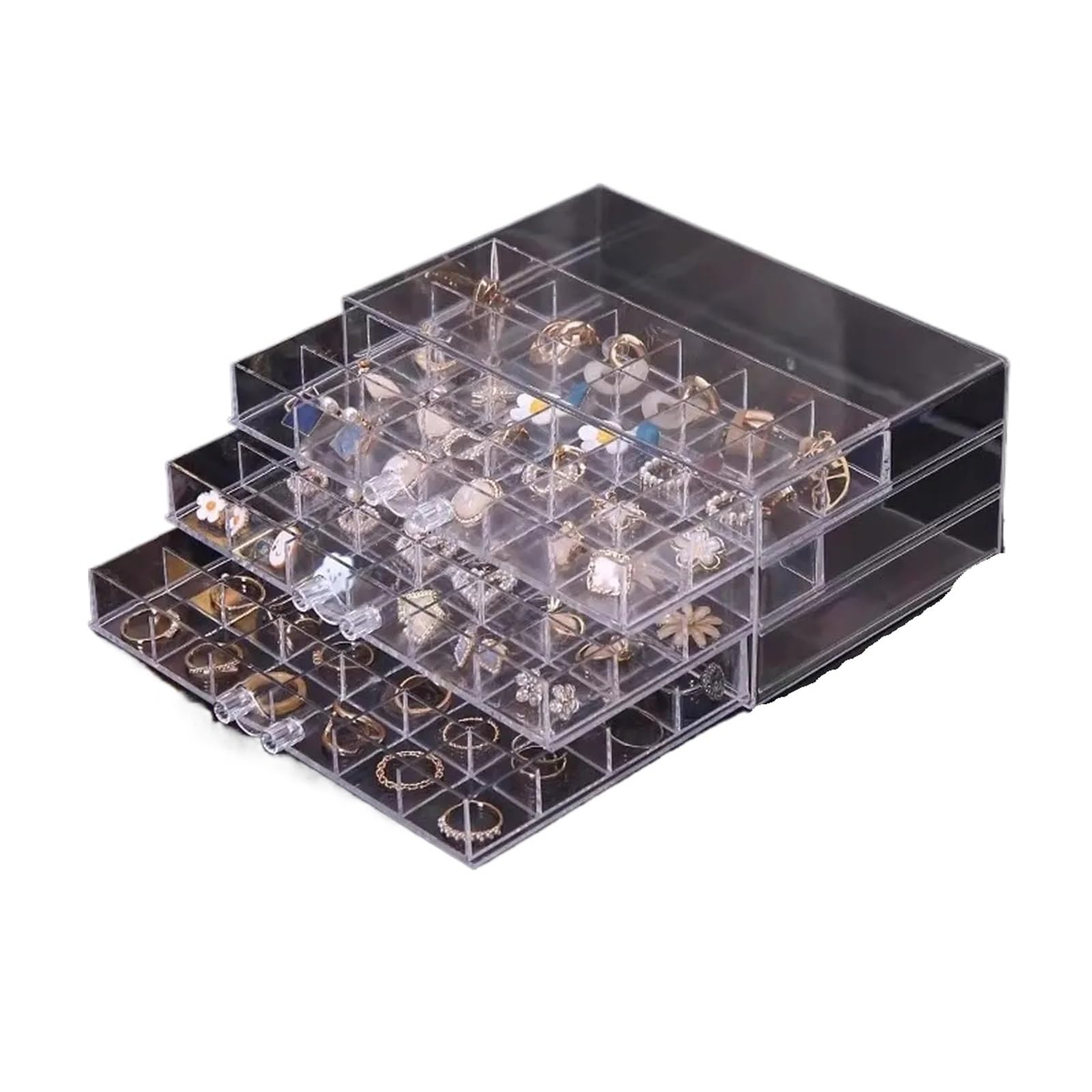 YUSUZH Jewelry Drawer Storage Box, Transparent Display, Earring, Ring, Necklace Organizing Container With Compartments for Rings, Earrings