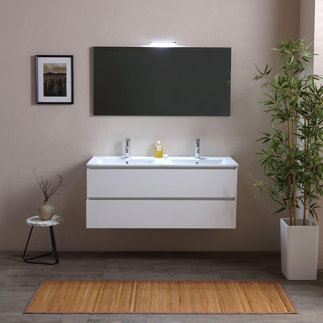 KIAMAMI VALENTINA Badmöbel 120 cm Berlin Weiß Holzoptik Doppelwaschbecken