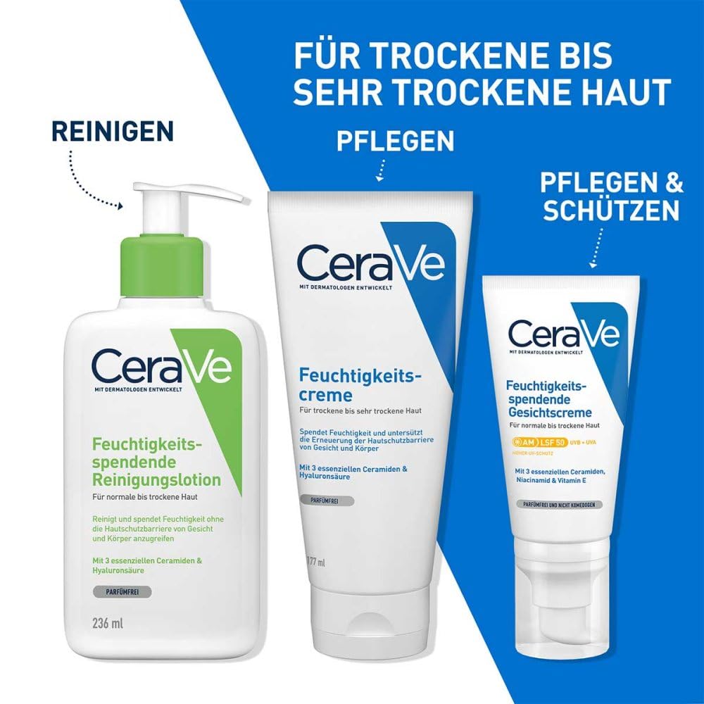 Crema Idratante CeraVe 177ml per Pelli Secche e Molto Secche con Ceramidi e Acido Ialuronico, Ipoallergenica e Senza Profumo