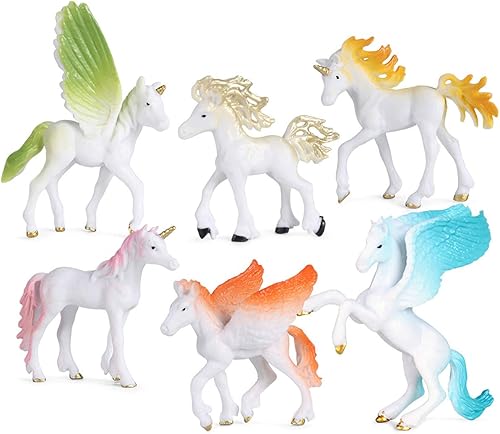 Juego de 6 figuras de unicornio de Pegaso de animales, modelo de animales míticos, regalos de fiesta, rellenos de calcetines, adornos para pasteles,