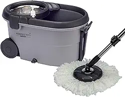 Perfect Pro, Mop Giratório, Move, Mop com Angulação de Aço Inox, Para Qualquer Tipo de Piso, Centrífuga 360 com Cesto em Inox, Não Risca, Nem Solta Fiapos, Cinza