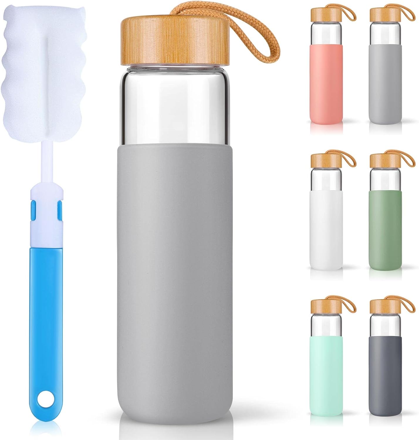 25 Oz Borosilicate Glass Water Bottles with Silicone Sleeve BPA Free, Dishwasher Safe – Reusable Clear Glass Drinking with Leak Proof Bamboo Lid | Perfect Gym Water Bottles for Men & Women