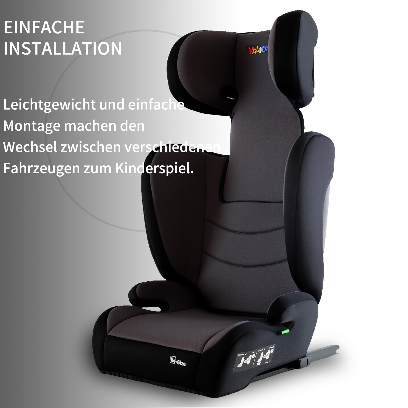 YALION I-SIZE Kindersitz 15-36kg,Kinderautositz mit Isofix, Grey | Kindersitzerhöhung 100-150cm,3-10 Jahre, Gruppe 2/3, Verstellbar & Seitenschutz