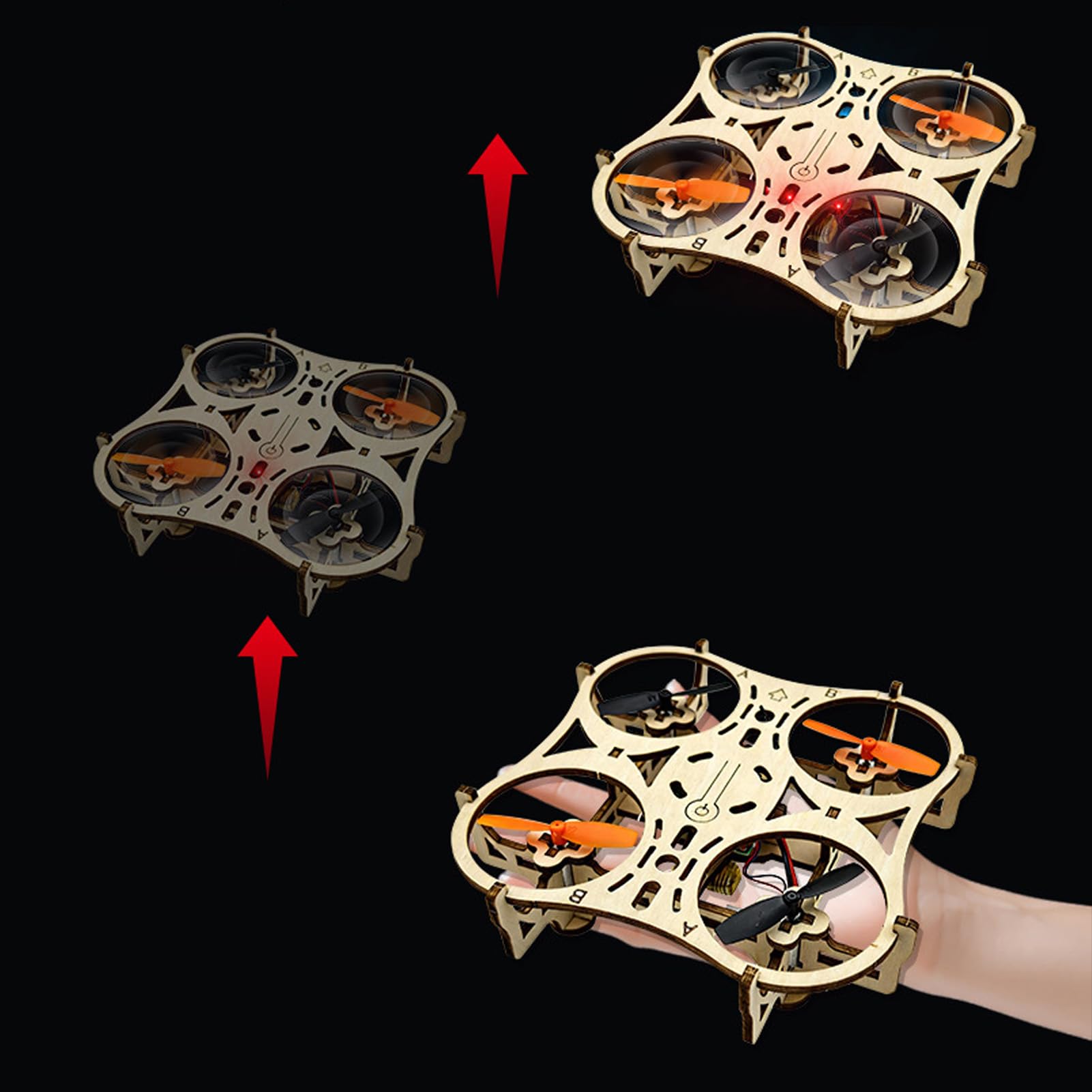 Fockety Kit Modello Drone in Legno Fai-da-te, Kit Assemblati di Giocattoli Volanti in Blocchi di Costruzione in Legno, Quadricottero con Blocchi di Costruzione 3D Telecomandati, Progetto