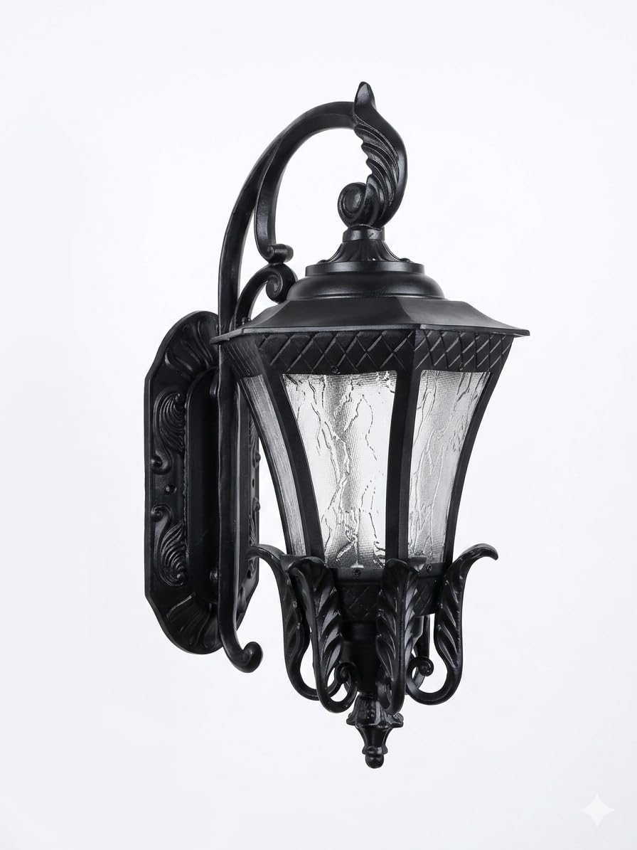 Kiyah Lights E27 Holder Cast Aluminium Black Matte Finished Standard Garden Light Wall Lamp Illumination for Patio, Porch & Balcony (Pack of 1)