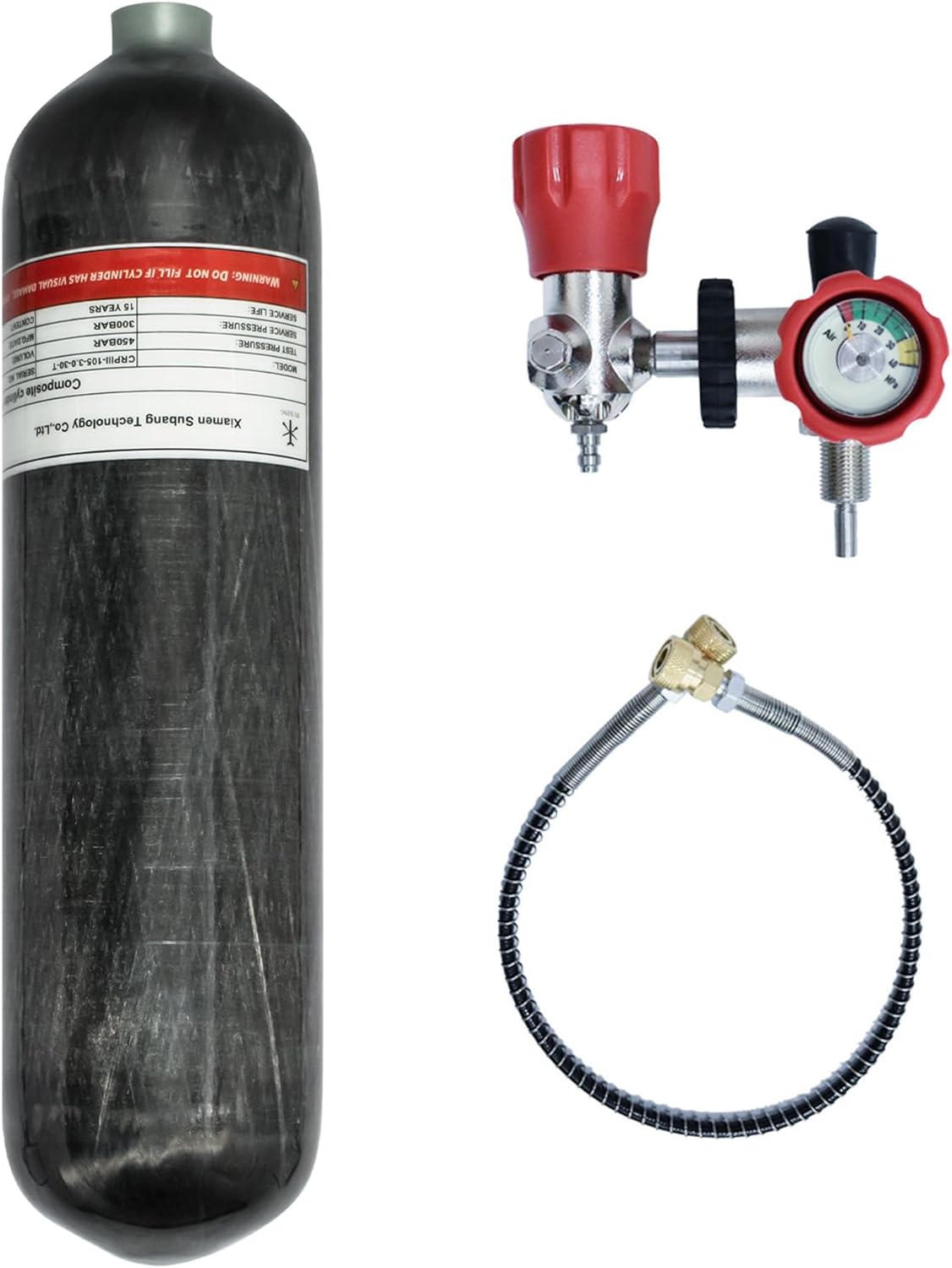 TUXING Universal 3L 4500psi Carbon Fiber Air Tank（Empty Bottle）& Paintball Fill Station with Valve Regulator Gauge for PCP Game