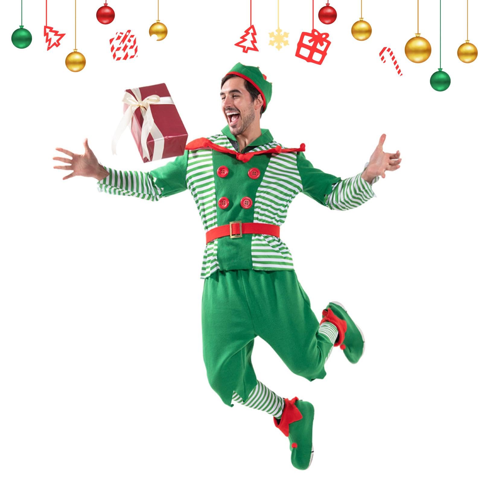 Genérico Disfraz de elfo verde, disfraz navideño de Papá Noel, disfraz de