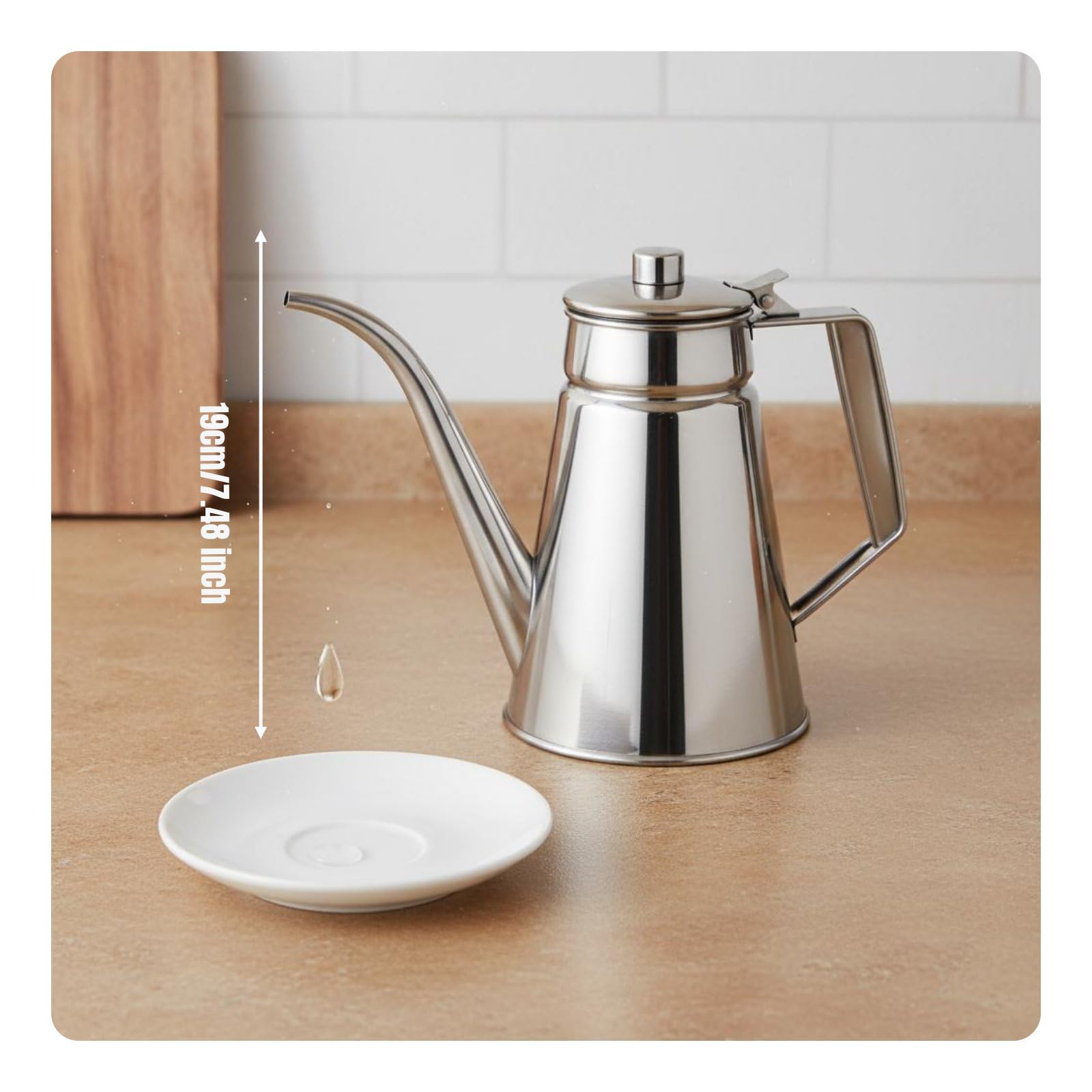 Aceitera de Acero Inoxidable 304 con de Cuello de Dispensador de Aceite con Tapa Antigoteo Botella para Condimentos y Adecuada para Cocina Doméstica Restaurante, 1.2L