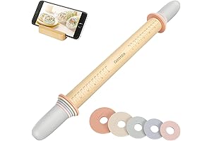 Geesta Adjustable Wood Rolling Pin for Pottery, with 5 Thickness Rings