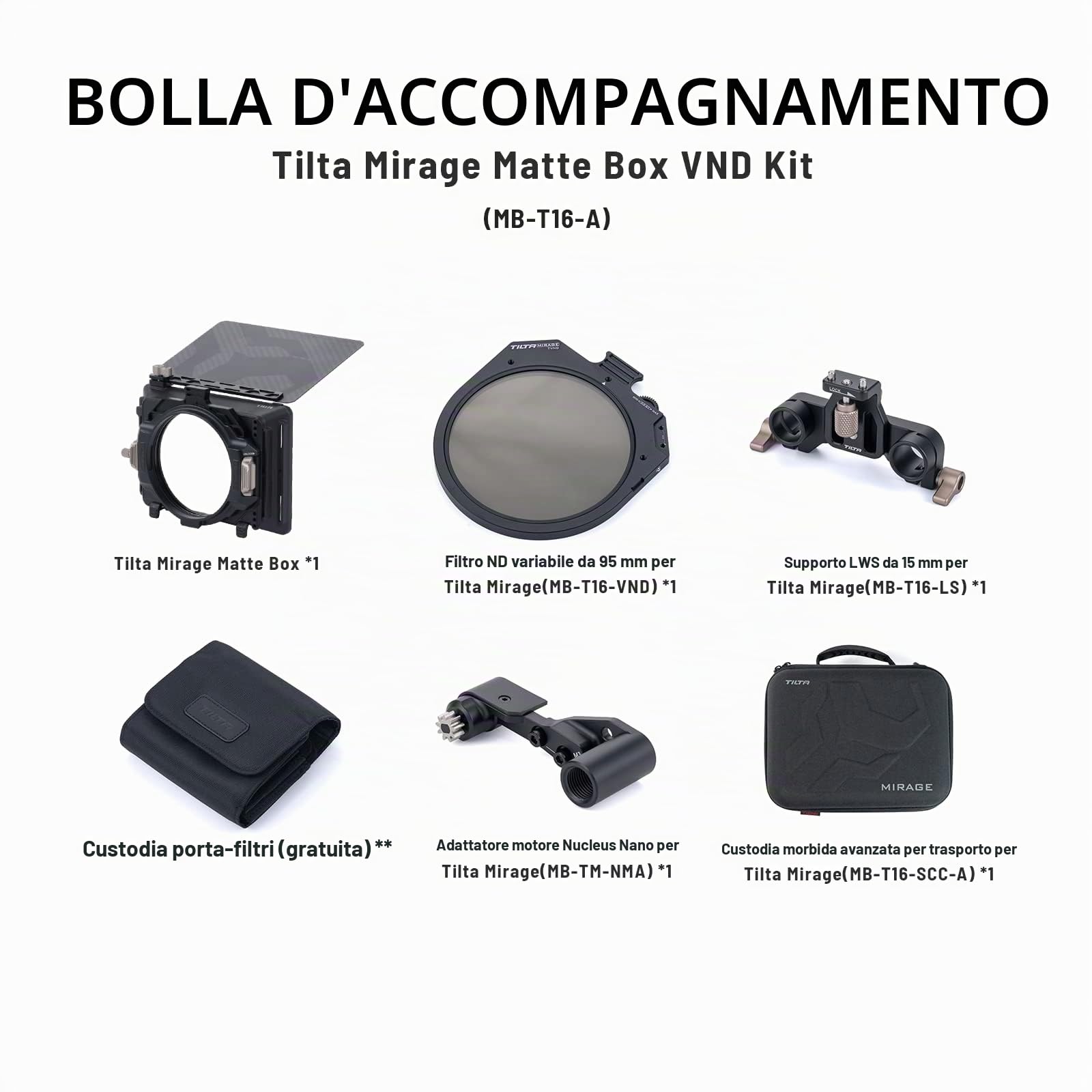 Tilta Matte Box Mirage VND Kit Filtro ND variabile circolare da 95 mm per fotocamere DSLR Mirrorless, con telaio del filtro da 95 mm Adattatore Nucleus Nano Motor MB-T16-A