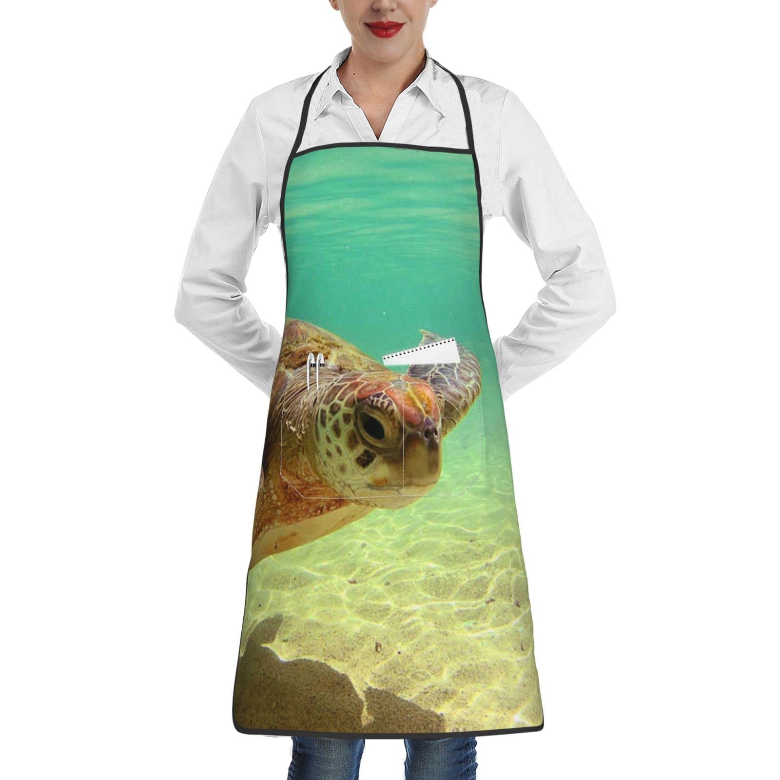 Aseelo Lord Howe Island Sea Turtle Aprons, Unisex Cooking Apron Bib Apron With Pockets For Home Kitchen Restaurant Bbq Baking
