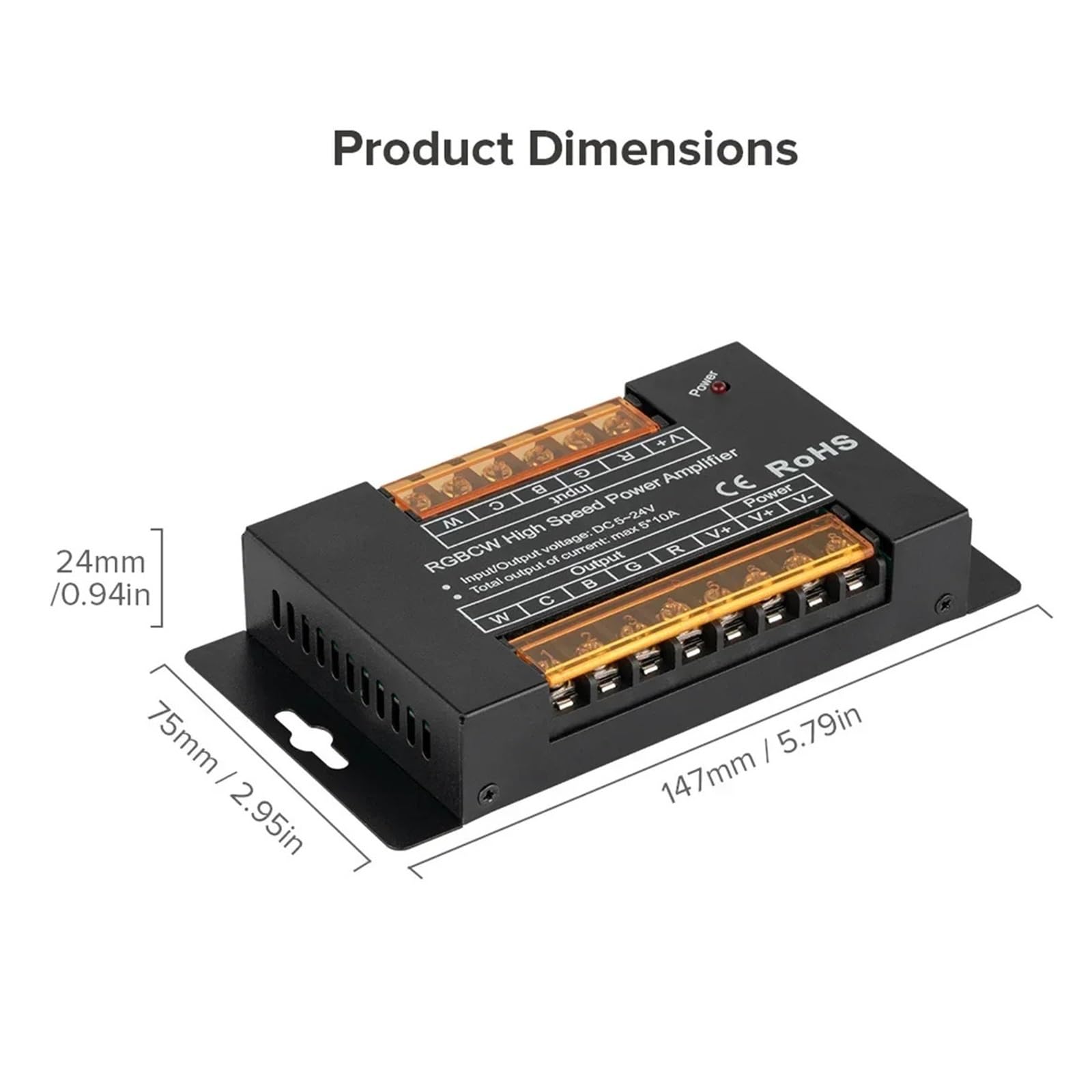 Controlador de amplificador de potencia LED RGBCCT 5 en 1 de alta velocidad máx. 50A 1200W adecuado for DIM CCT RGB RGB FCOB 3528 5050 tira de luces LED DC5-24V