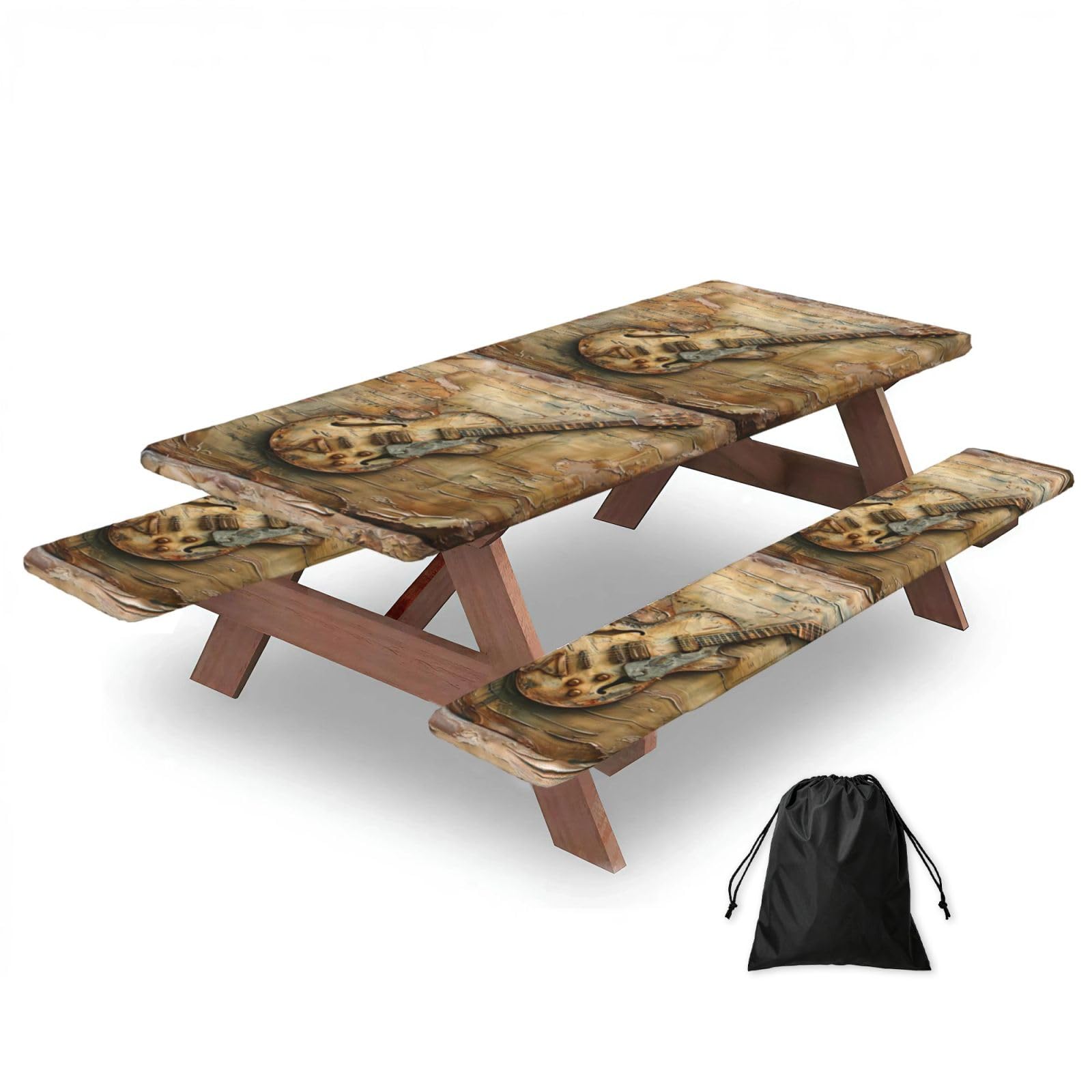 Zyjhyy Black Nice Guitar Print 3 Pack Wipeable Picnic Bench Cover And Table Cover Lightweight Table Cloth For Camping Outdoor