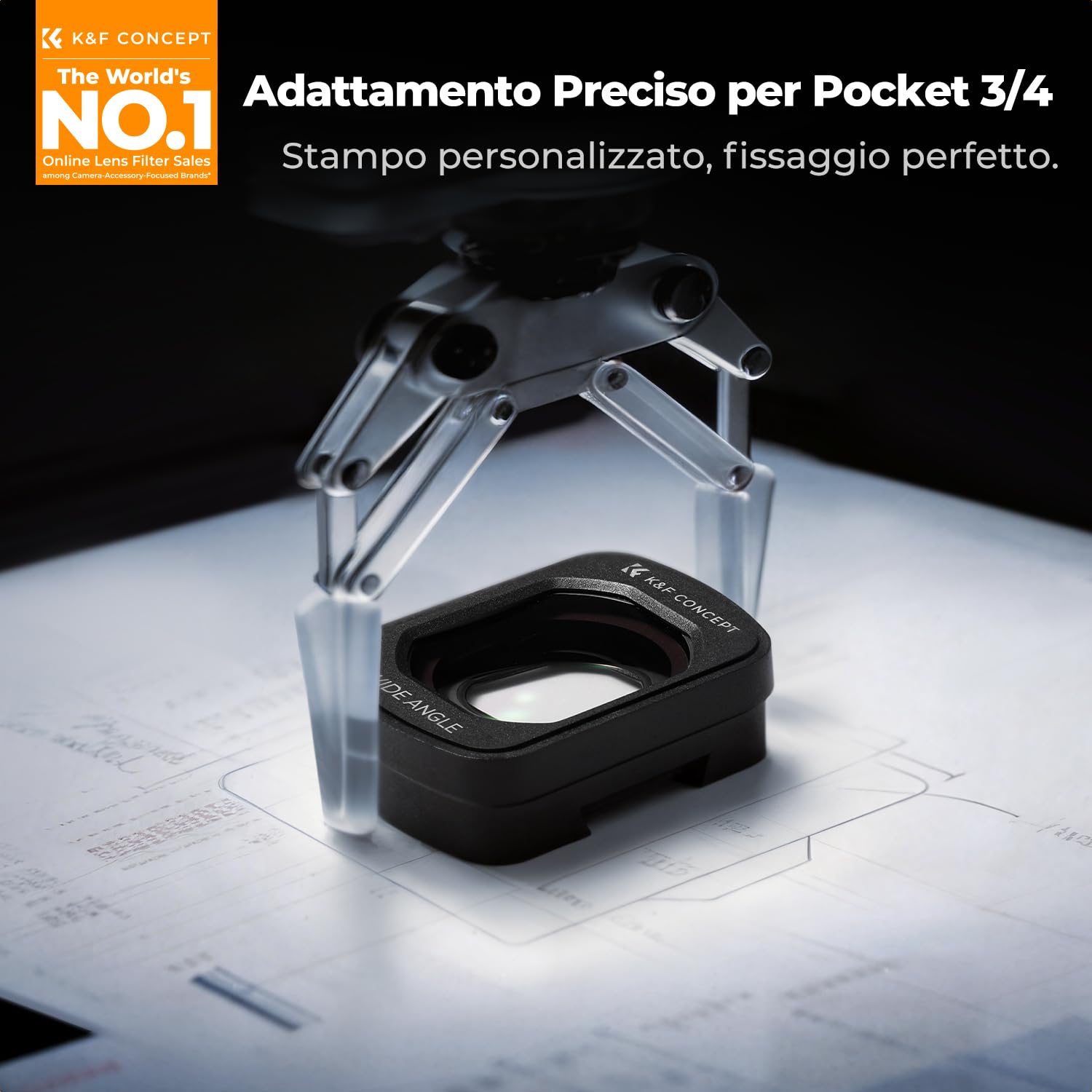K&F CONCEPT Set Obiettivo Grandangolare Magnetico & Filtro di Diffusione Nero 1/4, Compatibile con DJI Osmo Pocket 4/3, 2 Pezzi, Vetro Ottico, Multistrato, Fissaggio Magnetico