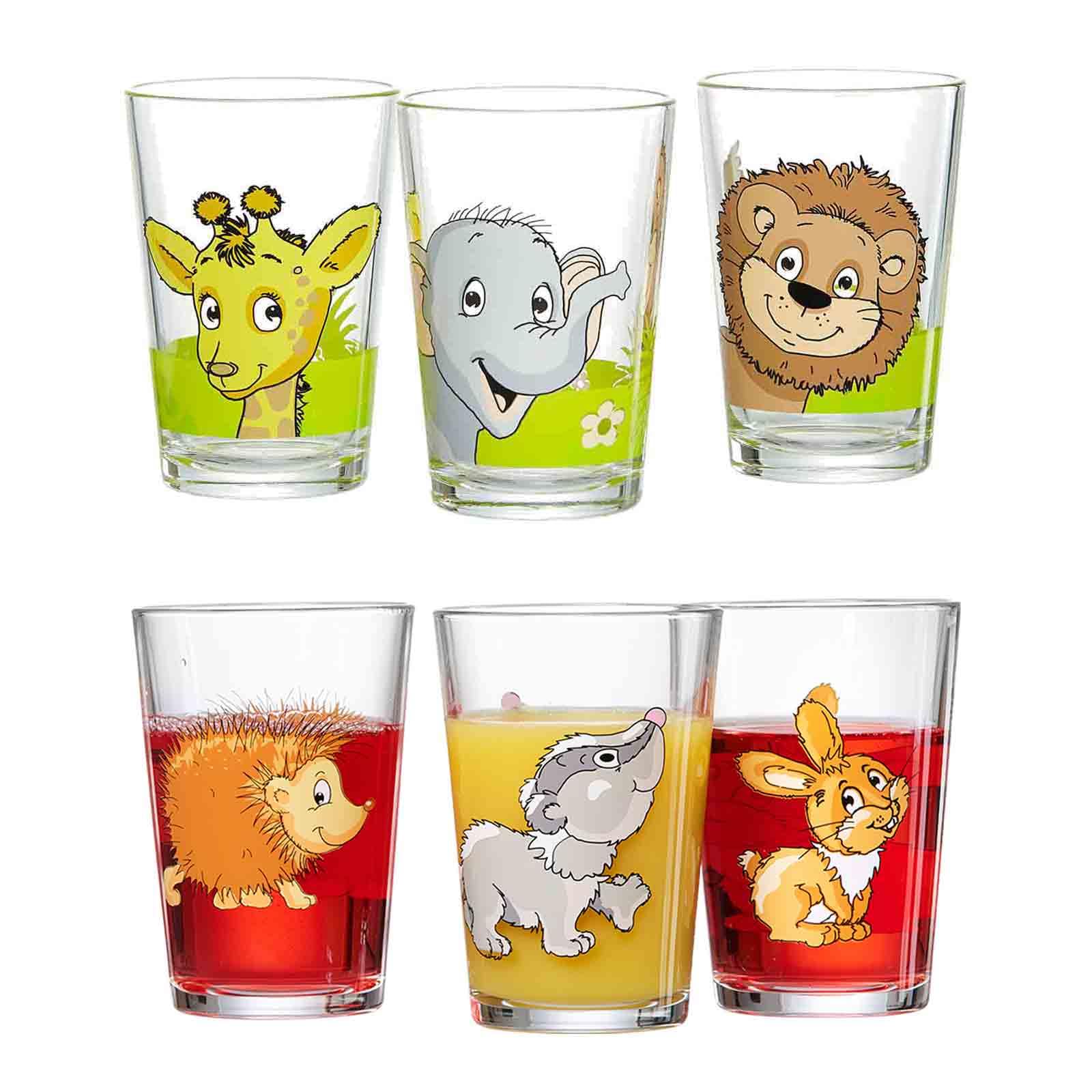 Ritzenhoff & Breker Lot de 6 verres pour enfants, animaux de la jungle et de la forêt, 205 ml, motif animaux, lavables au lave-vaisselle