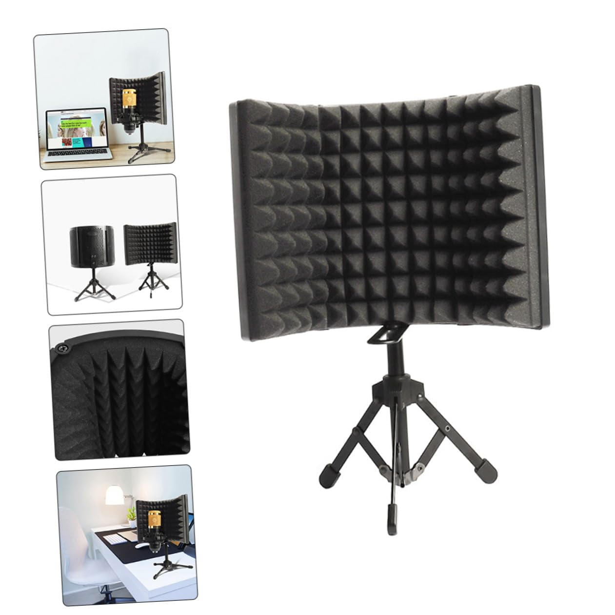 FOMIYES Mikrofon Schutzschild mit 3 Paneelen aus Schwamm und Metall Faltbar und Verstellbar Tragbar für Netzwerk Karaoke und Persönliche Aufnahme Schwarz