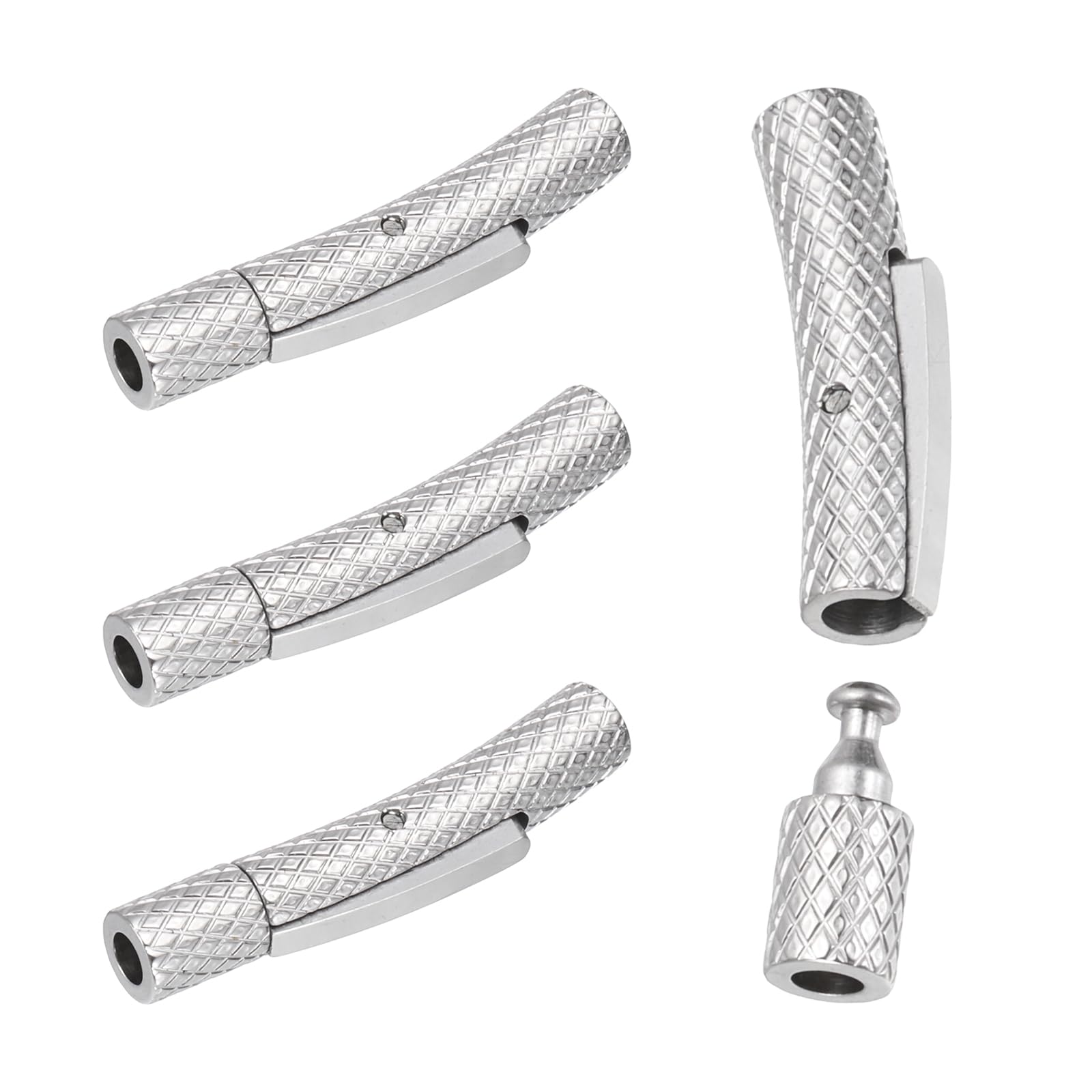 PATIKIL 4pcs Column Leather Cord End Caps 2mm Hole Stainless Steel Clasp, Silver Tone