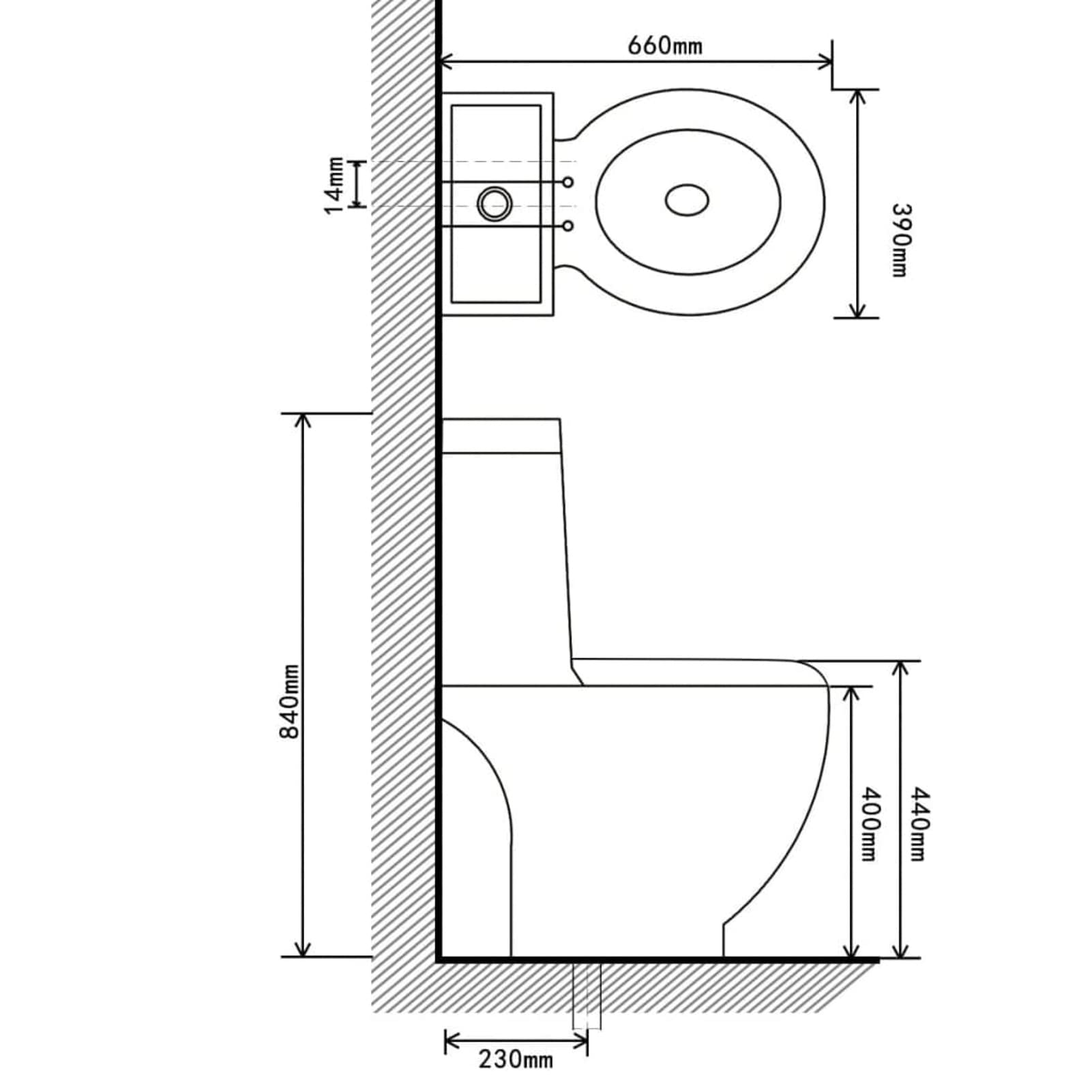 Tidyard Inodoro de cerámica para inodoro de pie, inodoro de pie, inodoro de pie, inodoro de cerámica, para esquina en el baño, mecanismo de cierre suave, redondo, salida vertical blanco