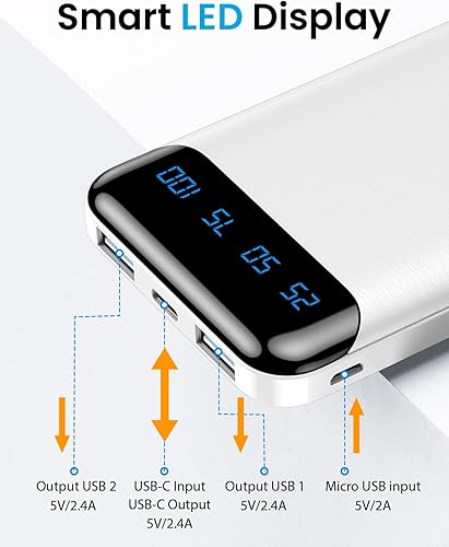 Miniatura 8 de Cargador portátil banco de energía 10000 mAh USB C entrada y salida, cargador portátil iPhone carga rápida, cargador de teléfono portátil delgado
