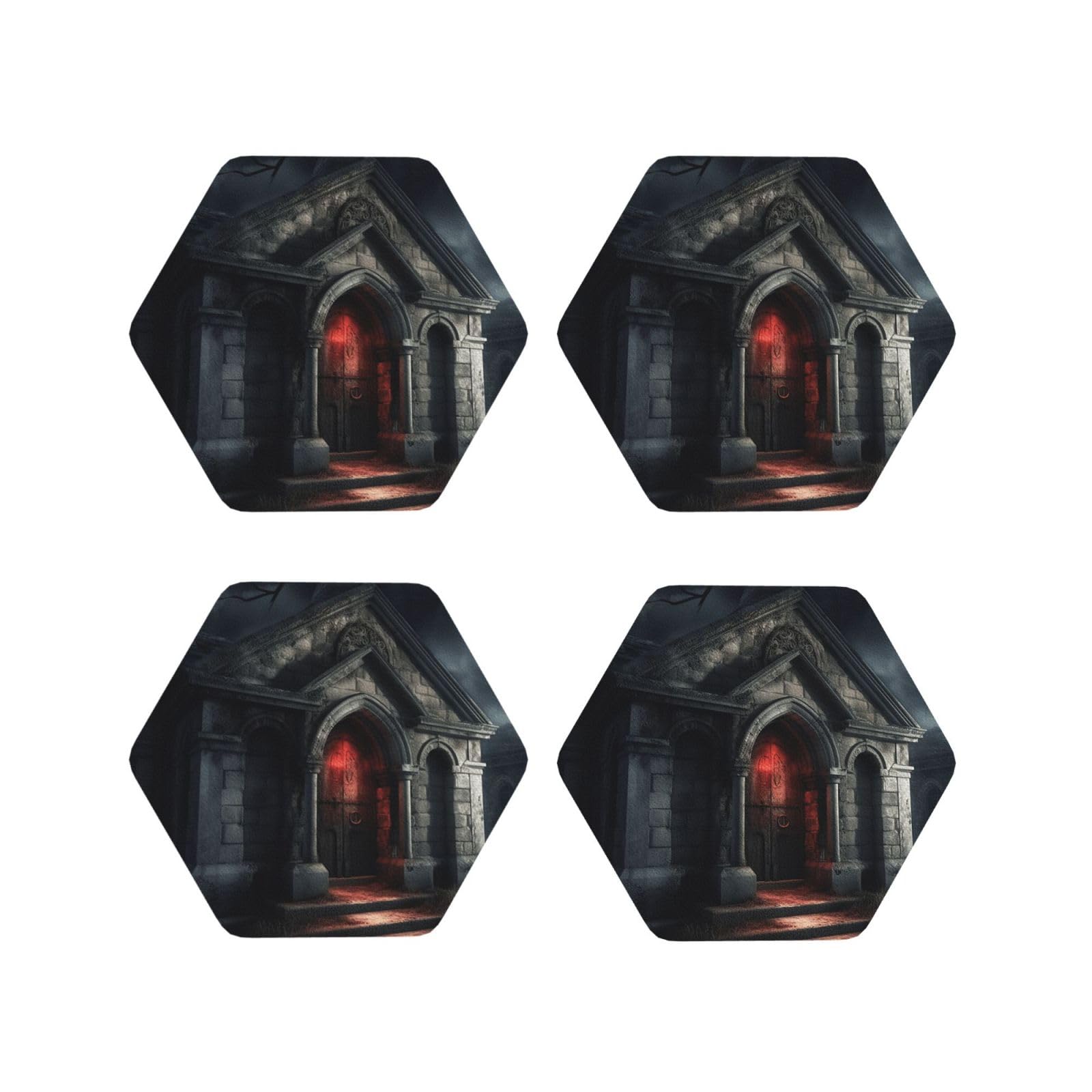4pcs Drink Coasters for Tabletop Protection, 4" Leather Coasters for Drinks, Old Crypt Cup Coasters for Coffee Table Decor, Non-Slip Drinking Cup Mat for Hot Or Cold Drink