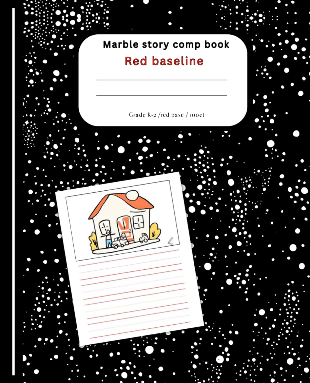 Marble story comp book red baseline Grade K-2: 100ct black mead half Page Ruled Primary Journal