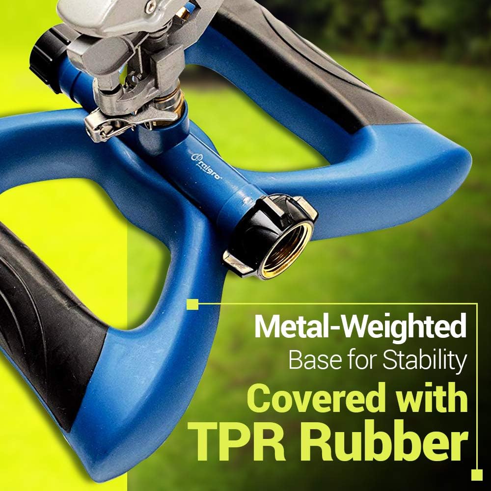 Raigro Lawn Sprinkler with Metal Head - 360 Degree Pulsating Garden Sprinkler - Waters up to 85 feet in Diameter, Adjustable Spraying Area and Distance, Water Sprinkler for Lawn : Patio, Lawn & Garden