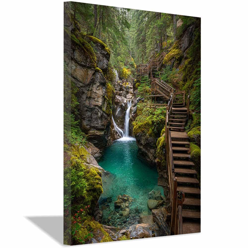 HOQIU Vintage wall art Forests Waterfall Scene decorative painting, wall art, for Living Room Bathroom Bedroom Kitchen Decoration.(Multicolor)-30x40cm Framed