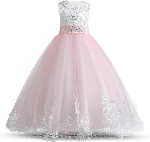Miniatura 3 de NNJXD - Vestido largo lila de tul para niñas, de princesa, para desfiles, fiestas y graduaciones